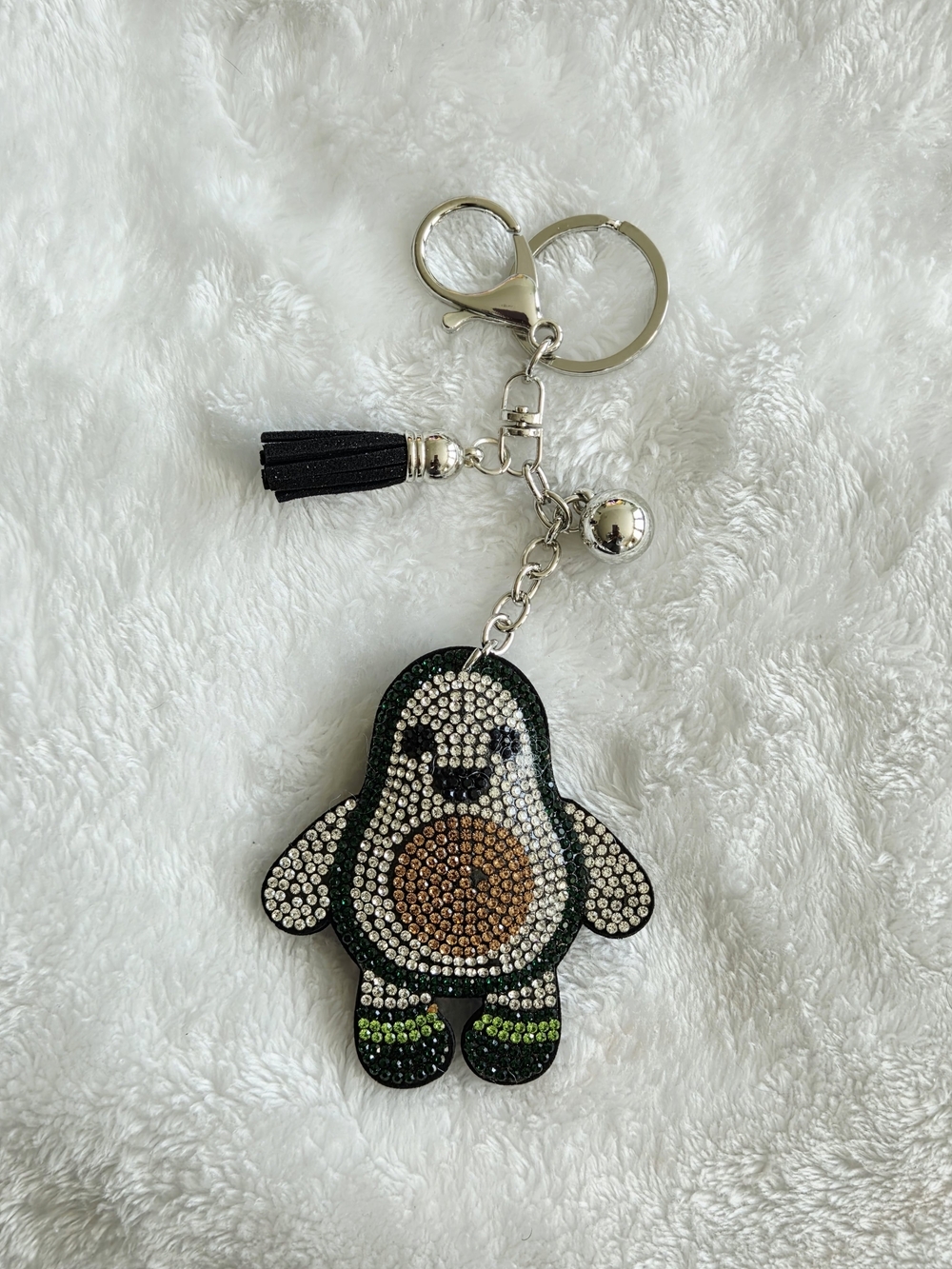 Happy Rhinestone Avocado Keychain - Black, Green, Brown Bag Charm